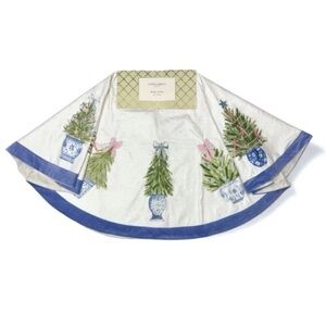 Laura Ashley Blue Chinoserie Christmas Trees in Vase Tree Skirt Embroidered 56”